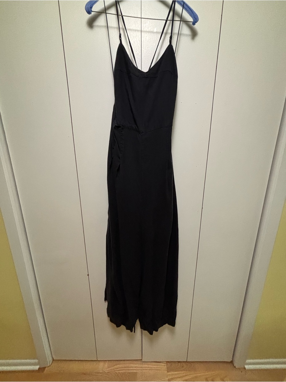 Black Slip Midi Dress with Spaghetti Straps Anthropologie x-xl